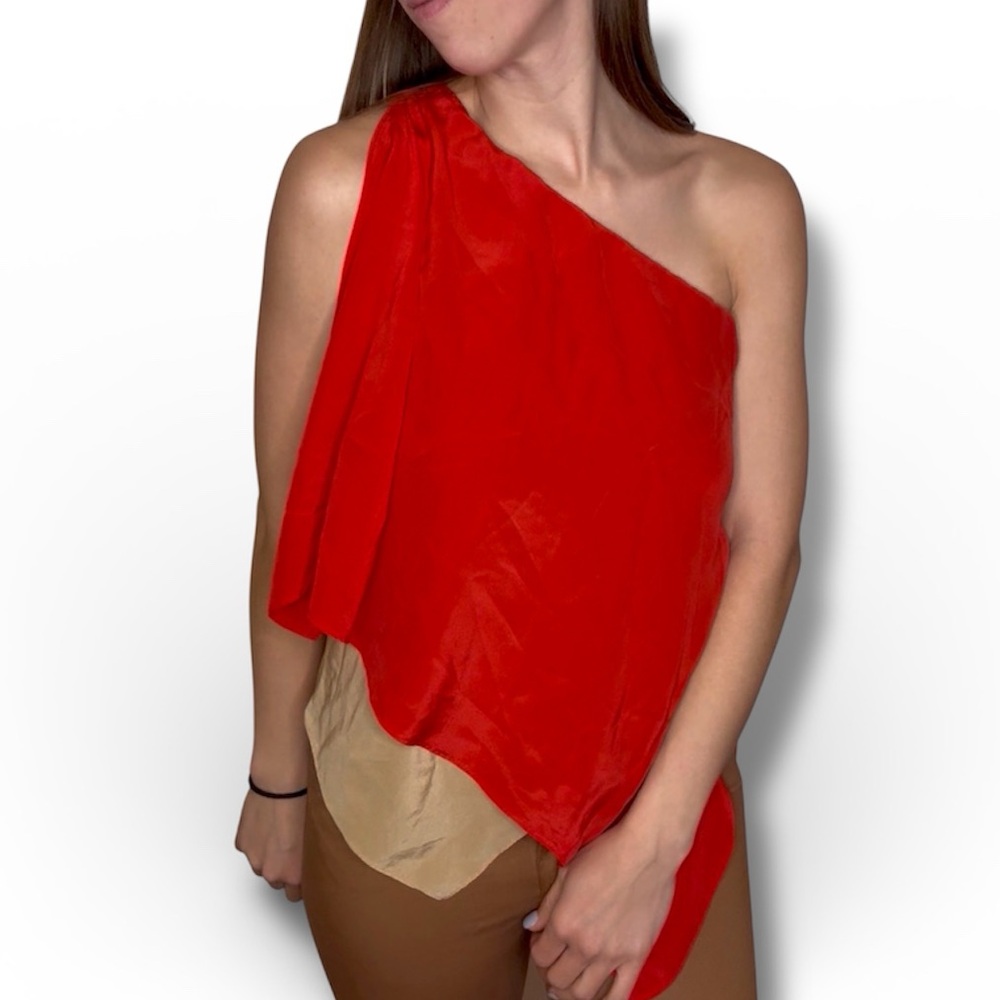 Karina Grimaldi 100% Silk Asymmetrical Off Shoulder Top size XS